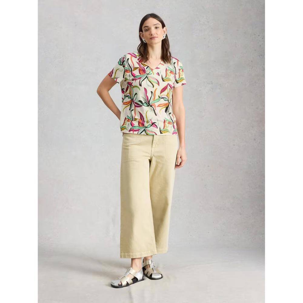 White Stuff Susie V Neck Linen Tee